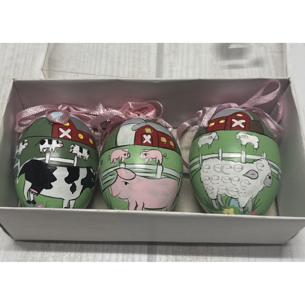 Midwest Lot of 3 Farm Animal Easter Egg Ornaments 2 25 inch Sheep Pig Cow